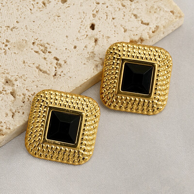 1 Pair Simple Series Simple Geometric Stainless Steel 18K Gold Plated Rhinestones Women's Stud Earrings h5 